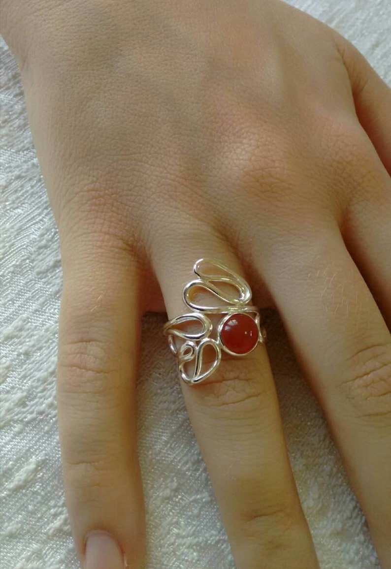 nature inspired ring. Carnelian Ring Sterling Silver Statement Ring One of a Kind Flower Shape ring