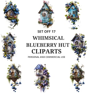 Blueberry Hut  bundle set - a watercolor bundle - clipart design - Instant Download Sublimation Design for Crafts