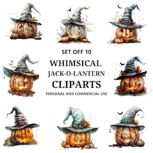 Jack-O-Lantern with Witch Hat bundle set - a watercolor bundle - clipart design - Instant Download Sublimation Design for Crafts