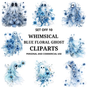 Blue Floral Ghost bundle set - a watercolor bundle - clipart design - Instant Download Sublimation Design for Crafts