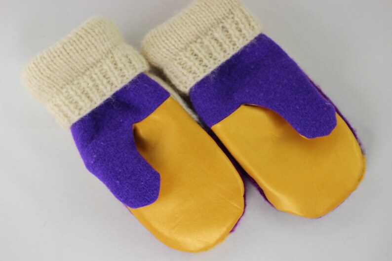 Leather Palm Mittens MEDIUM Purple Yellow Vikings Recycled Etsy