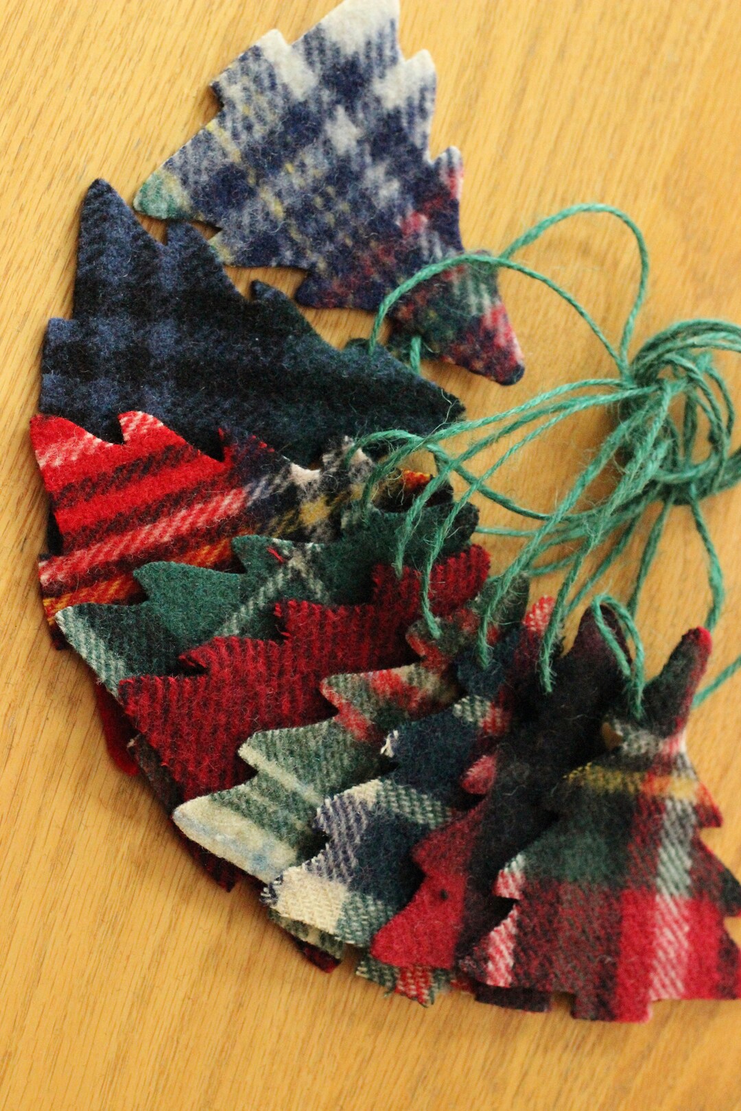 Christmas Ornaments, Recycled Wool Tree Garland or Bunting, Purposely