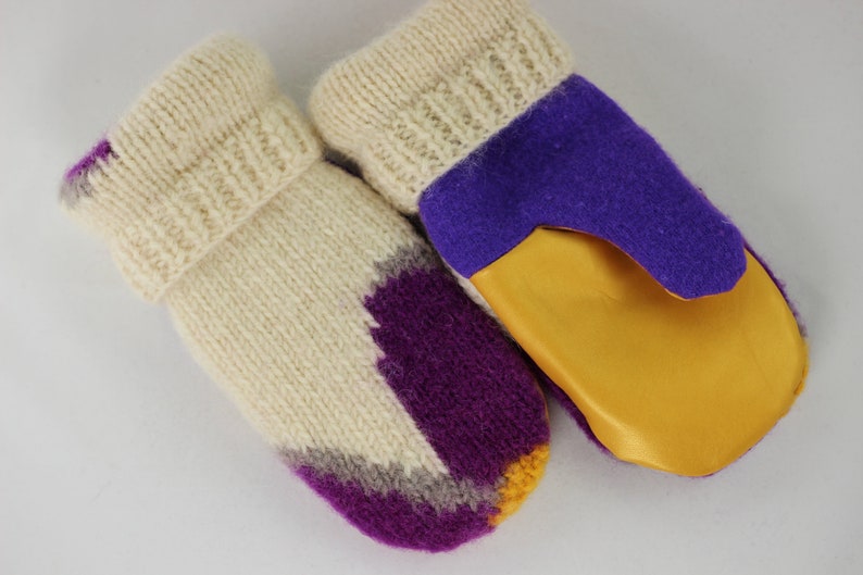 Leather Palm Mittens MEDIUM Purple Yellow Vikings Recycled Etsy
