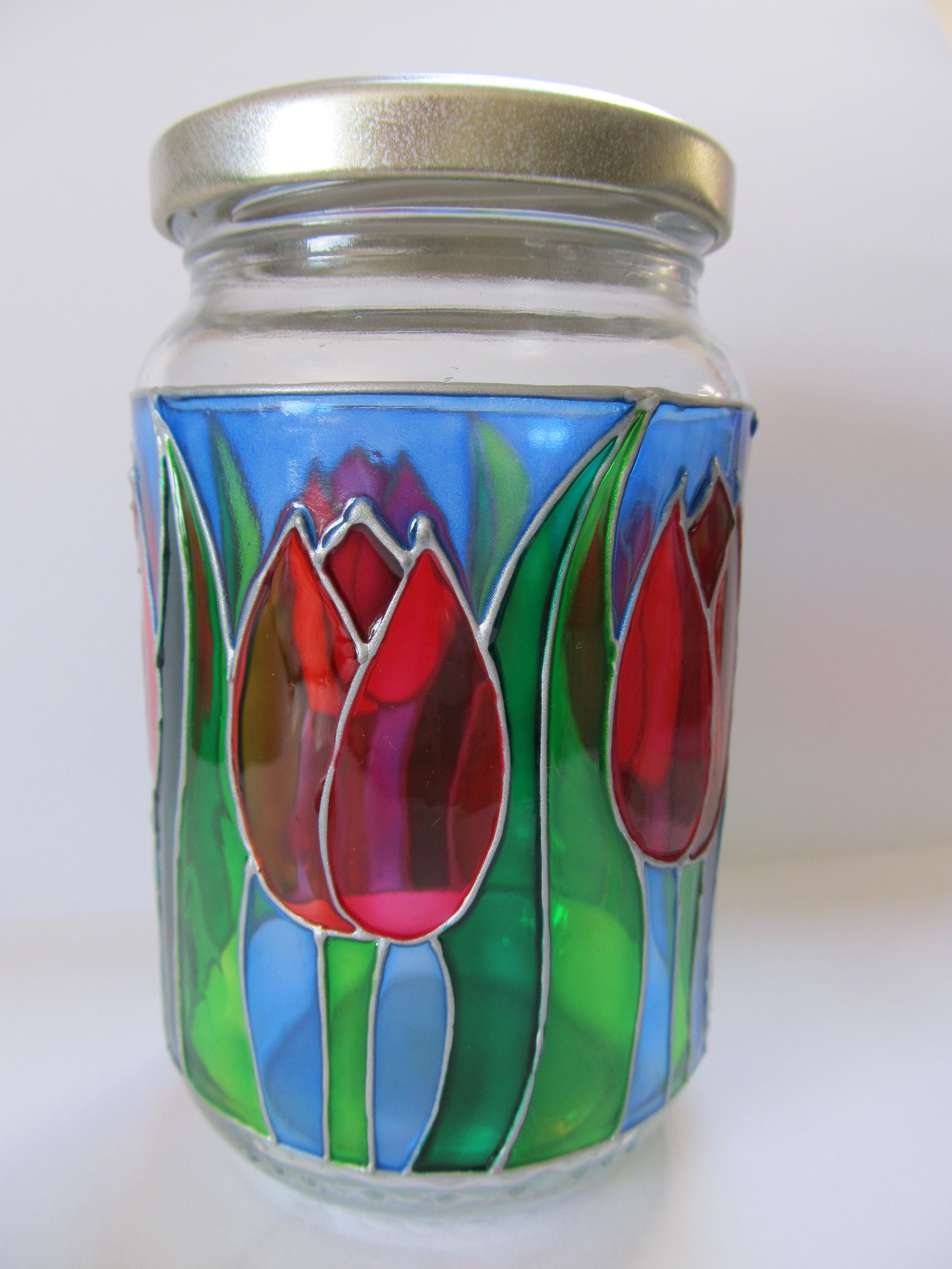 Upcycled Glass Jar Hand Painted With Glass Paint Pink Tulips And Il Fullxfull.3790550270 1mko