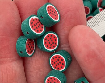 Handmade polymer clay round watermelon fruit beads 30pcs/40pcs/( CB14) summer vibes bracelet making/ keyrings