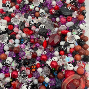 Gothic Bead Soup Mix | Spooky Skull Charm Beads | Black Red Jewellery Making Kit | Halloween Craft Beads | DIY Bracelet Supplies  (CAB2)