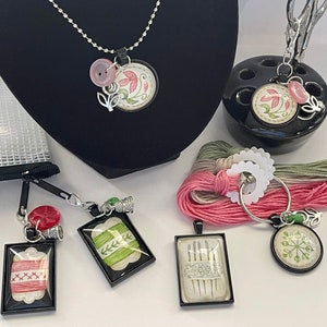 Sewing Collection -  Thread Keep - Scissor Fob - Needleminder - Zipper Pull - Necklace - Counting Pins