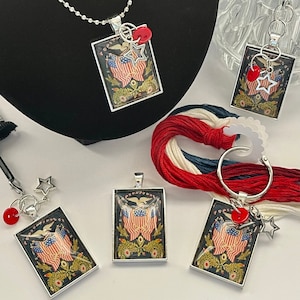 " Fadenkettel - Schere - ""Reißverschluss"" - Halskette - Vintage Amerikanische Flagge"