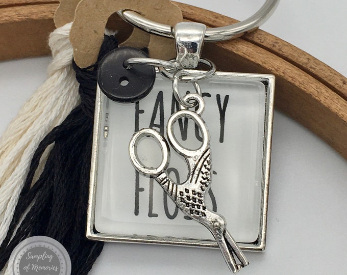 Exclusive - FANCY FLOSS -  inspired by Priscilla & Chelsea Thread Keep - Scissor Fob - Needleminder - Zipper Pull - Necklace