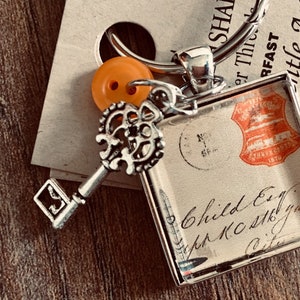 Cartão postal francês - Thread Keep - Tesoura Fob - Needleminder - Zipper Pull - Colar