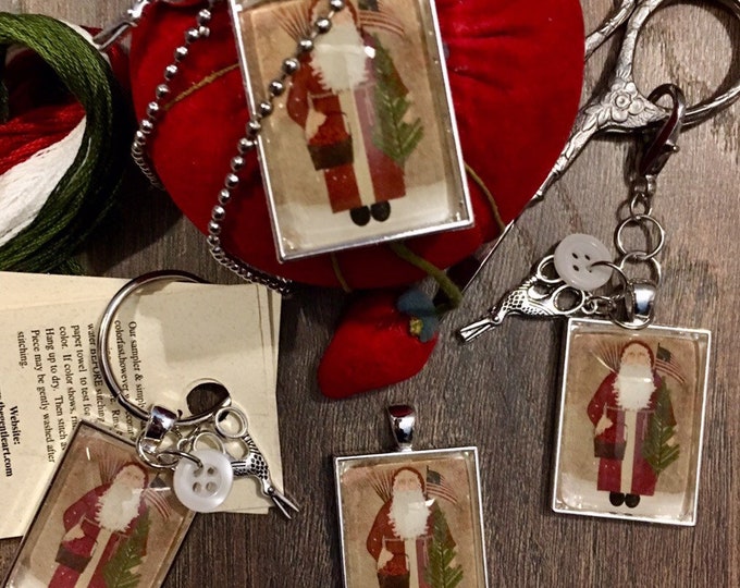 Santa with American Flag - Thread Keep - Scissor Fob - Needleminder - Zipper Pull - Necklace