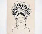 Poster {indian girl} - black&white - 30 x 40 cm 