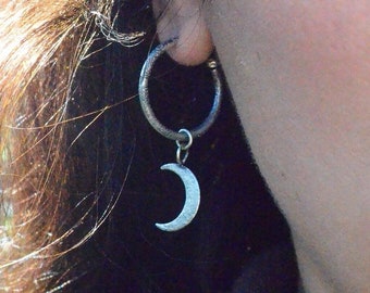 Half moon earrings, silver crescent moon hoops