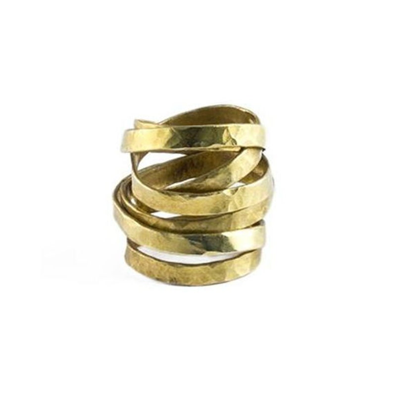 wide band ring brass wrap ring statement ring Hammered gold ring