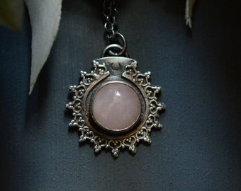 Rose quartz necklace, silver chain, pink gemstone