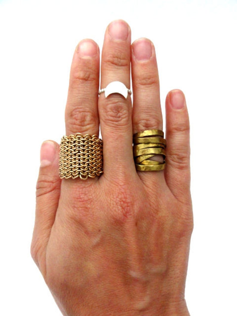 wide band ring brass wrap ring statement ring Hammered gold ring