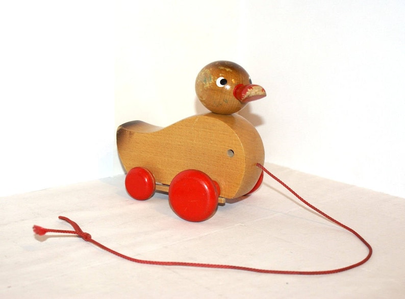 Wooden Duck vintage wooden pull toy Red colour Shabby chic Etsy