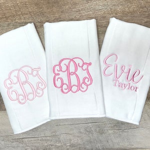 Custom Set of 3  Embroidered Monogram Burp Cloth Set - Baby - Personalized Baby Gift - Burp Cloth - Baby Girl Gift