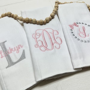 Custom Set of 3 Embroidered Monogram Burp Cloth Set - Baby - Personalized Baby Gift - Burp Cloth - Baby Girl Gift