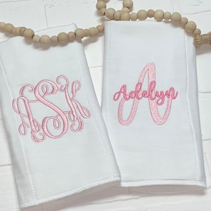 Custom Set of 2 Embroidered Monogram Burp Cloth Set - Baby - Personalized Baby Gift - Burp Cloth - Baby Girl Gift