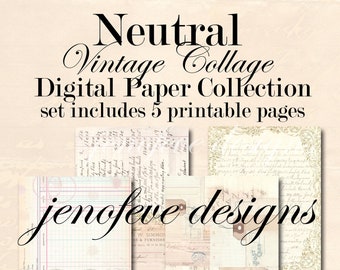 Neutral Vintage Collage~Digital/Printable Paper Collection by jenofeve designs