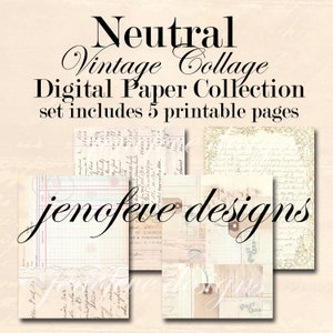 ニュートラル ヴィンテージ コラージュ ~ jenofeve designs によるデジタル/印刷可能なペーパー コレクション