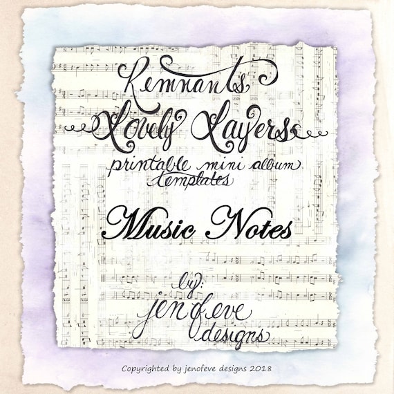 Remnants ~ Lovely Layers Printable Mini album Template in MUSIC NOTES & PLAIN
