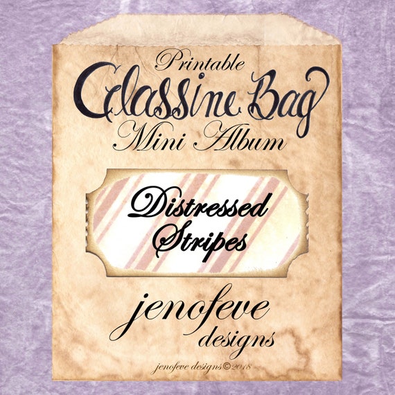 Glassine Bag~Distressed Stripes, Coffee Stained, & Plain~Printable Mini album Templates