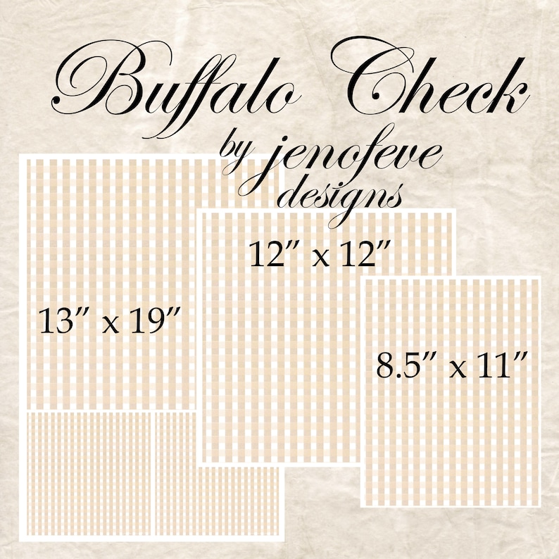 K&ouml;nnte beinhalten: Drei verschiedene Gr&ouml;&szlig;en von beige-wei&szlig;em Buffalo-Check-Stoff. Der Stoff ist 13 Zoll mal 19 Zoll, 12 Zoll mal 12 Zoll und 8,5 Zoll mal 11 Zoll gro&szlig;.