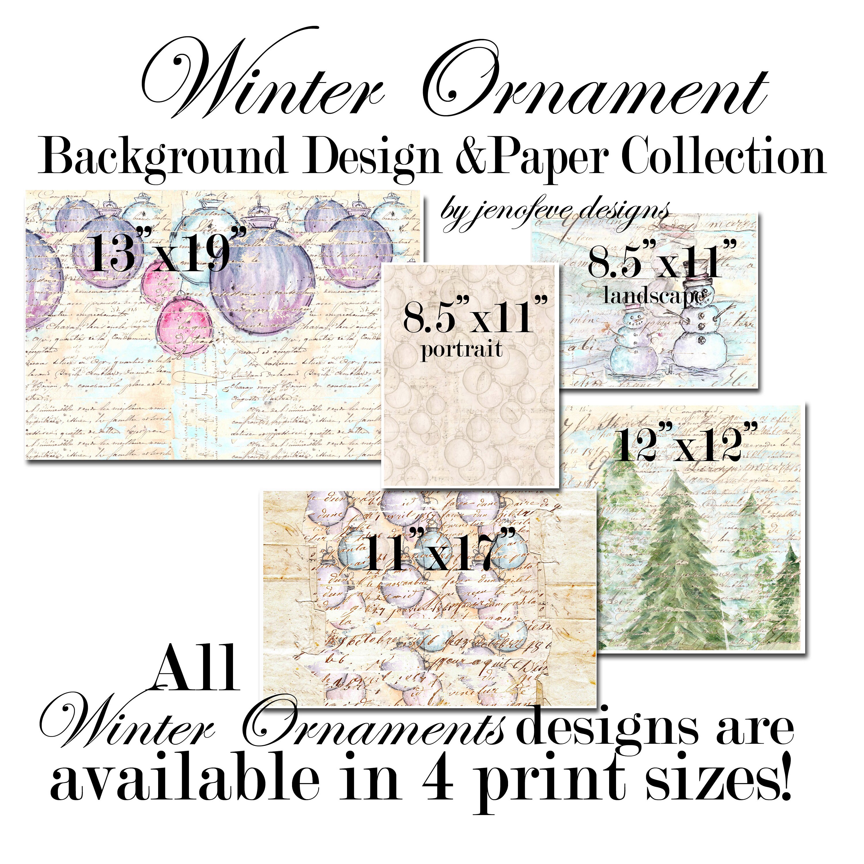 Winter Ornament Background Design Printable Paper Collection Etsy
