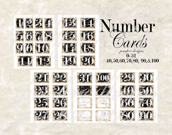 Number Cards ~Printable Embellishments~  by jenofeve designs