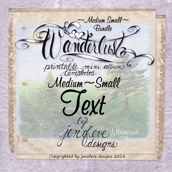 Wanderlust~TEXT & Plain~Medium Small~ Bundle~Printable Mini album Templates