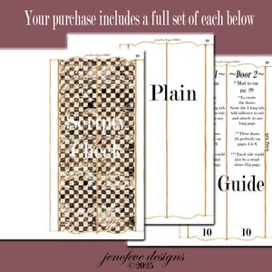 May include: A set of printable digital papers with a checkerboard pattern, a plain design, and a guide. The papers have a vintage aesthetic with a cream and black color scheme. The text includes "Study Check" and "Guide".