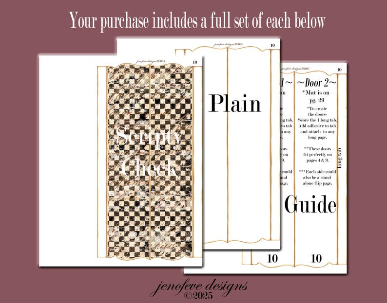 May include: A set of printable digital papers with a checkerboard pattern, a plain design, and a guide. The papers have a vintage aesthetic with a cream and black color scheme. The text includes "Study Check" and "Guide".