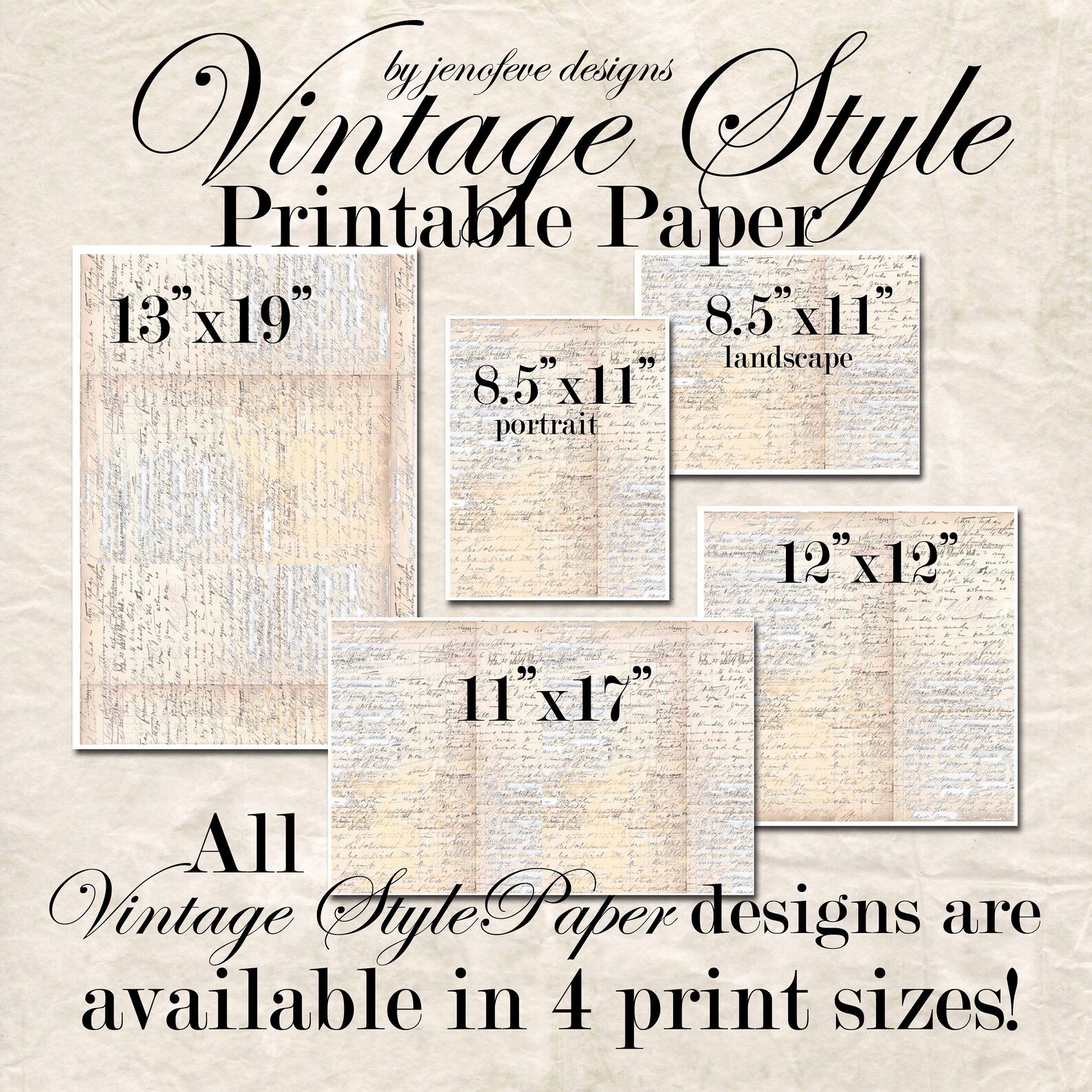 Vintage Style Printable Papers By Jenofeve Designs Etsy Australia