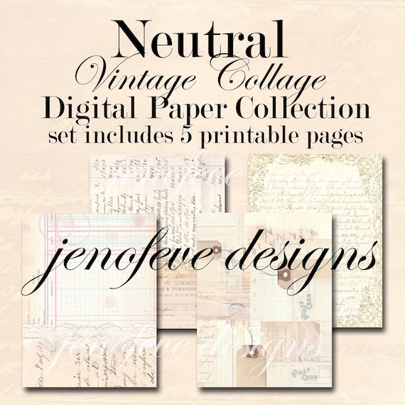 Neutral Vintage Collage~Digital/Printable Paper Collection by jenofeve designs