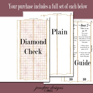 May include: A set of three printable pages with text and designs. The first page is labeled "Diamond Check" with a diamond pattern. The second page is labeled "Plain". The third page is labeled "Guide". The text "Your purchase includes a full set of each below" is at the top.
