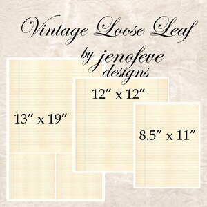 K&ouml;nnte beinhalten: Drei verschiedene Gr&ouml;&szlig;en von Vintage-Loseblattpapier mit linierten Seiten. Das Papier ist cremefarben mit einem dezenten Gr&uuml;nton. Die Gr&ouml;&szlig;en sind 13 Zoll mal 19 Zoll, 12 Zoll mal 12 Zoll und 8,5 Zoll mal 11 Zoll.