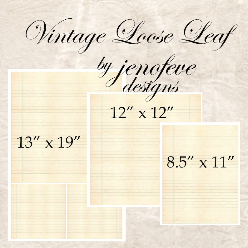 K&ouml;nnte beinhalten: Drei verschiedene Gr&ouml;&szlig;en von Vintage-Loseblattpapier mit linierten Seiten. Das Papier ist cremefarben mit einem dezenten Gr&uuml;nton. Die Gr&ouml;&szlig;en sind 13 Zoll mal 19 Zoll, 12 Zoll mal 12 Zoll und 8,5 Zoll mal 11 Zoll.