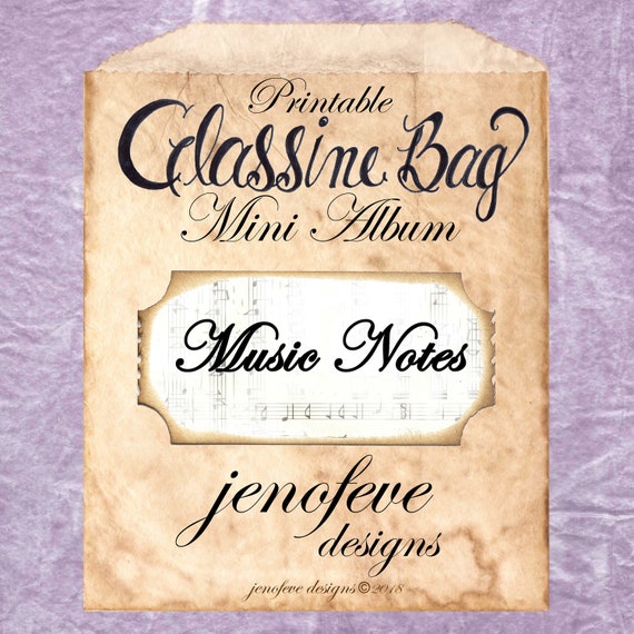 Glassine Bag~Music Notes, Coffee Stained, & Plain~Printable Mini album Templates