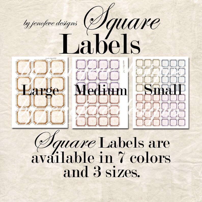 SQUARE Labels~printable~7 Colors~3 Sizes~jenofeve Designs - Etsy