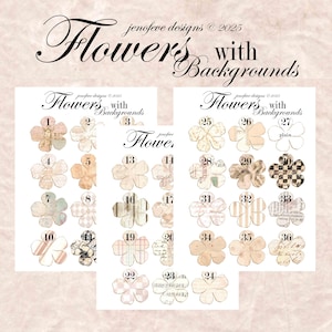 Bloemen met een aantal achtergrondontwerpen erop ~Afdrukbare versieringen~ van jenofeve designs
