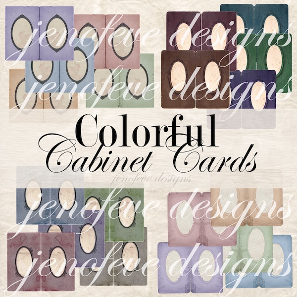 Colorful Large Cabinet Cards ~Printable Embellishments~ with BONUS Printable Papers by jenofeve designs