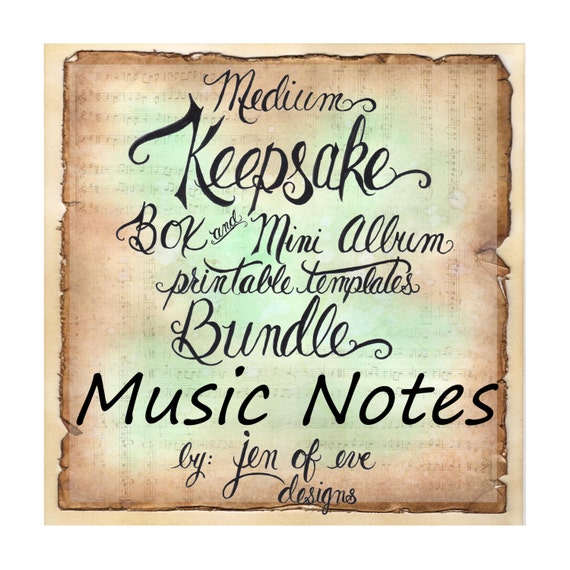 MEDIUM Keepsake Box & Mini Album Printable Template in MUSIC Notes and Plain