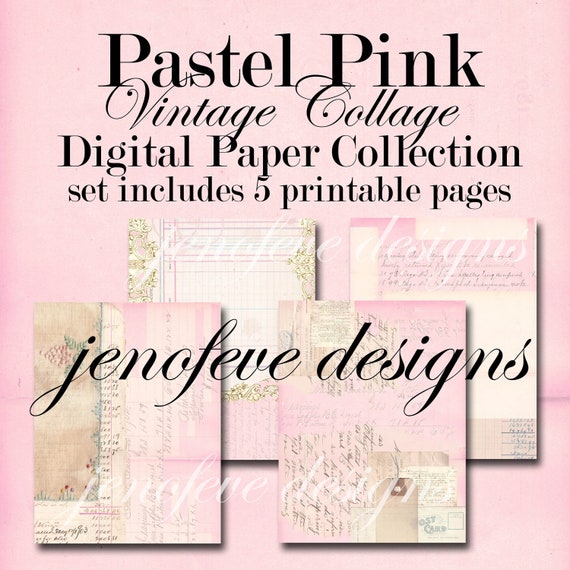 Pastel Pink Vintage Collage~Digital/Printable Paper Collection by jenofeve designs