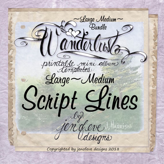 Wanderlust~SCRIPT LINES & Plain~Large Medium Bundle~Printable Mini album Templates