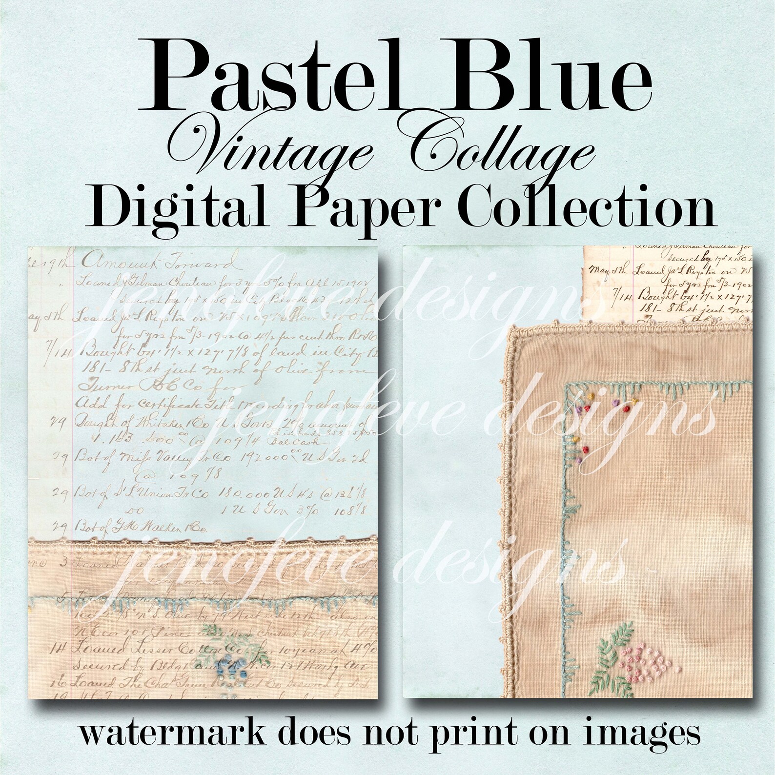 Pastel Blue Vintage Collagedigital/printable Paper Collection Etsy