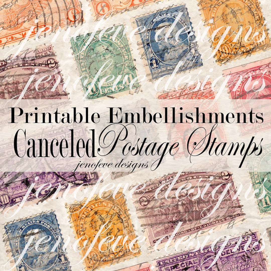 Faux Postage Stamps printable Embellishments Jenofeve Designs Etsy