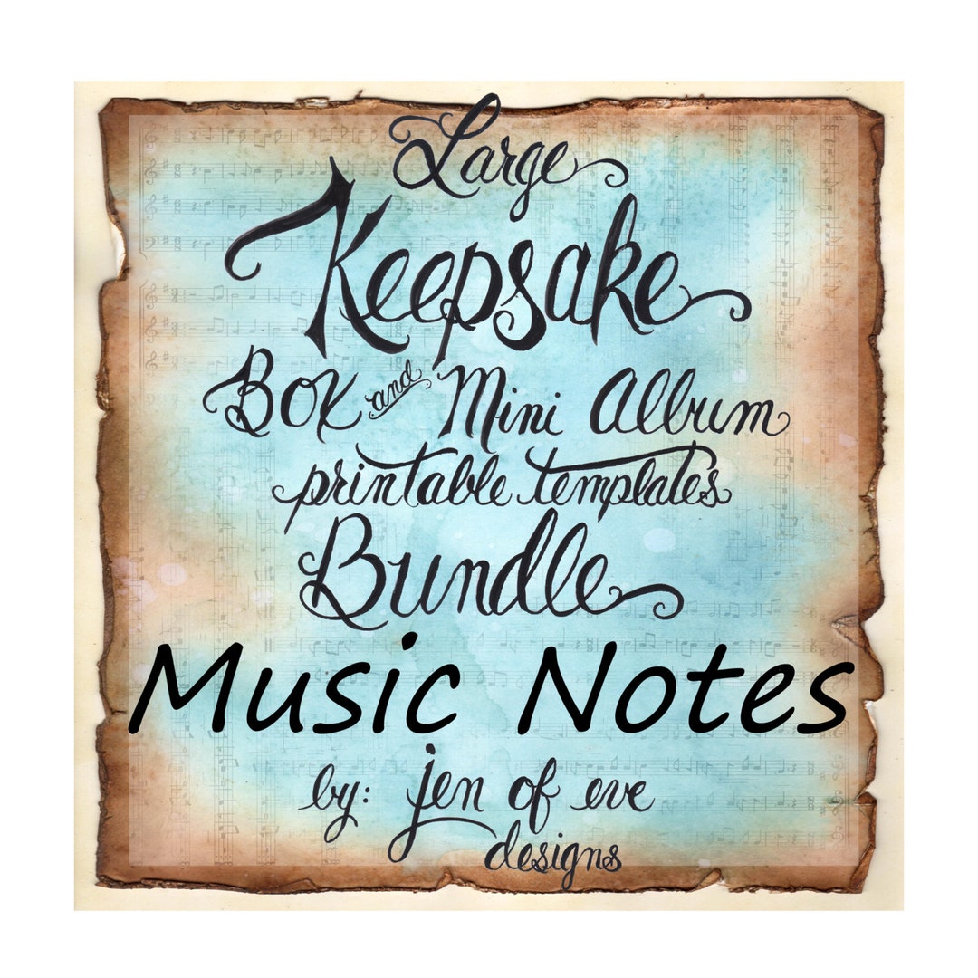 LARGE Keepsake Box & Mini Album Printable Template in MUSIC NOTES and ...