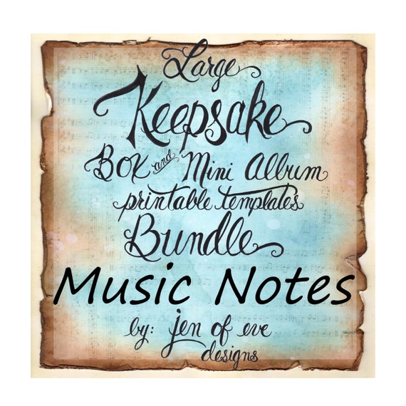 LARGE Keepsake Box & Mini Album Printable Template in MUSIC NOTES and Plain